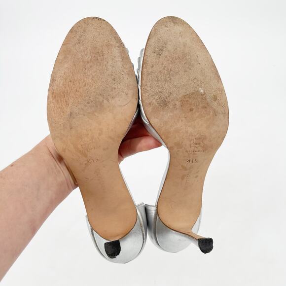 Vintage Manolo Blahnik Silver Leather y2k Sedaraby Crystal D’Orsay Heels IT 41.5 - Picture 13 of 15